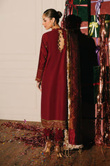 3 Piece Unstitched Embroidered Raw Silk Suit with Banarsi Dupatta FE-52075