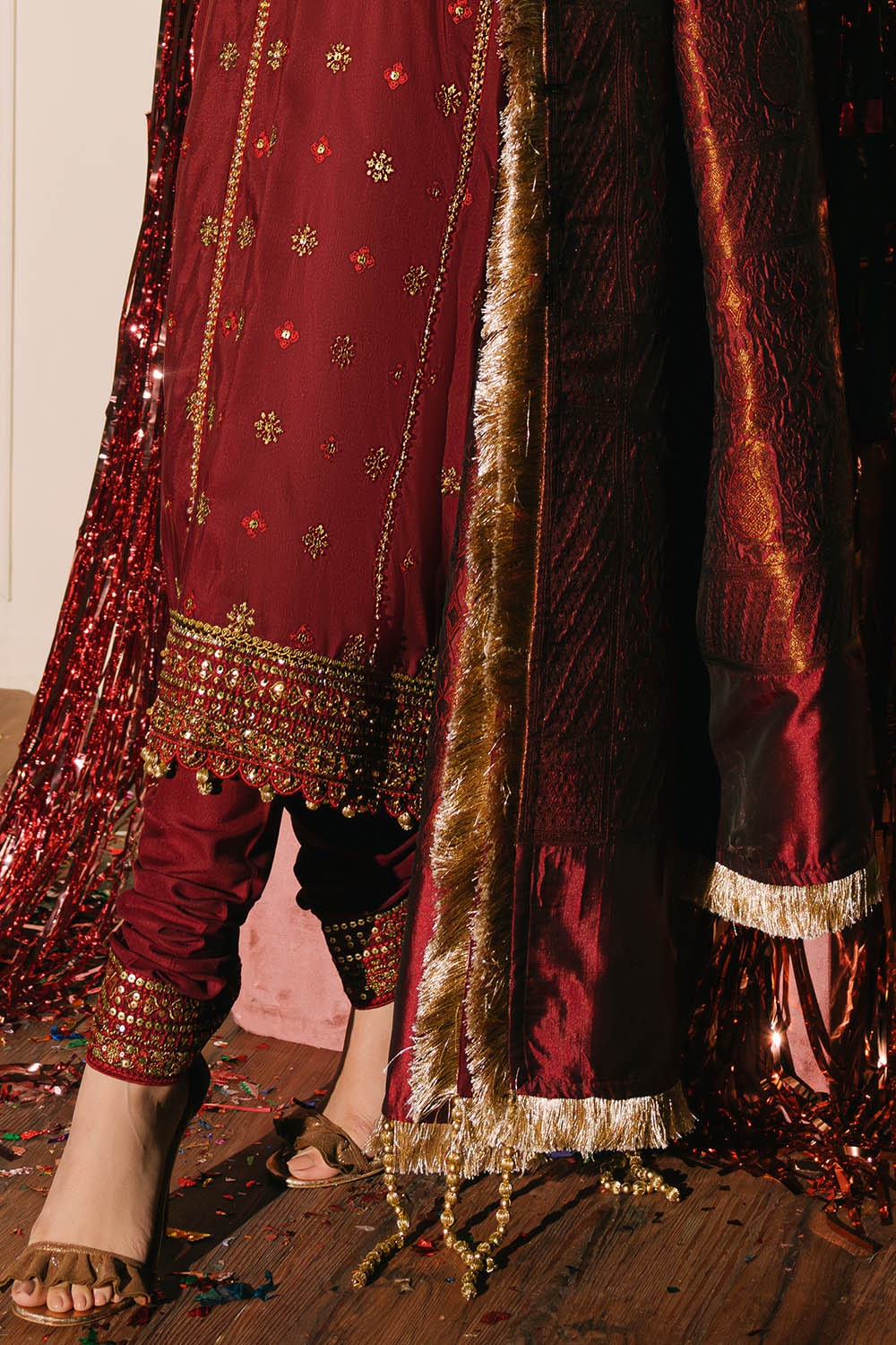 3 Piece Unstitched Embroidered Raw Silk Suit with Banarsi Dupatta FE-52075