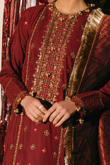 3 Piece Unstitched Embroidered Raw Silk Suit with Banarsi Dupatta FE-52075