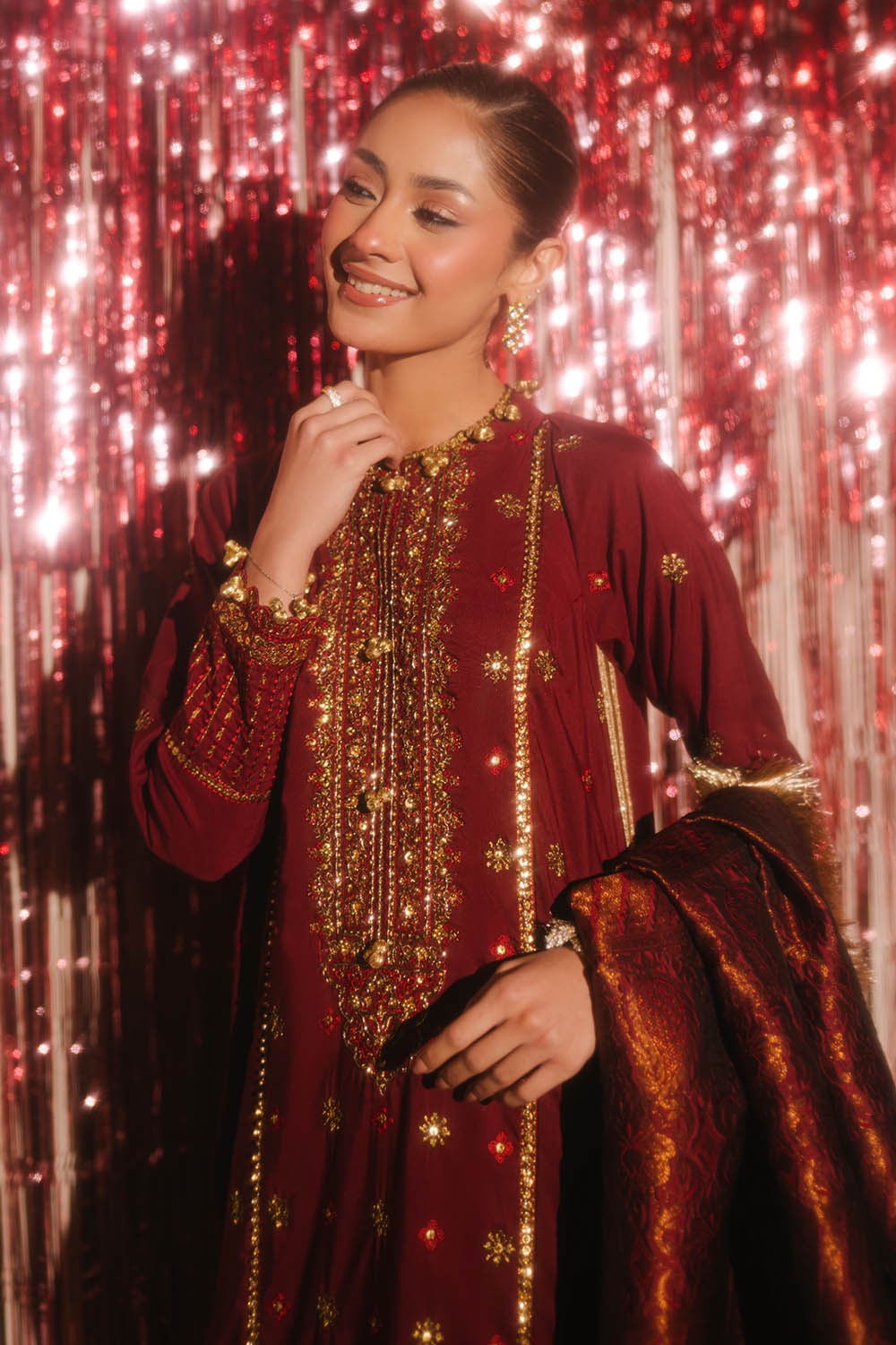 3 Piece Unstitched Embroidered Raw Silk Suit with Banarsi Dupatta FE-52075