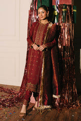 3 Piece Unstitched Embroidered Raw Silk Suit with Banarsi Dupatta FE-52075