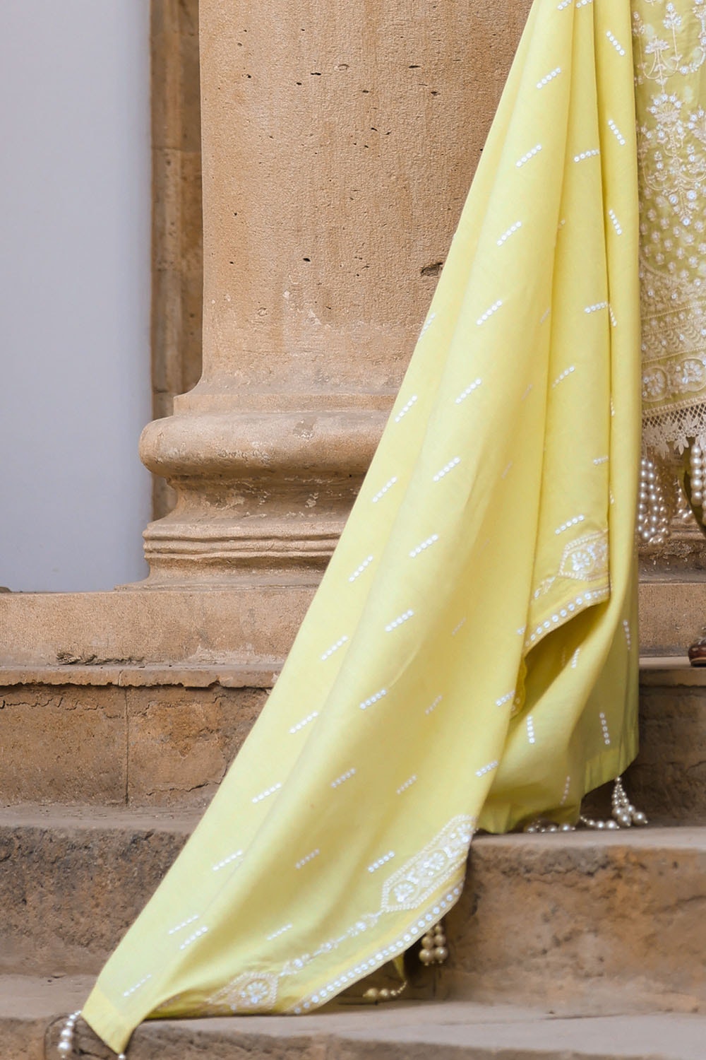 3 Piece Unstitched Embroidered Paper Cotton Suit with Embroidered Paper Cotton Dupatta