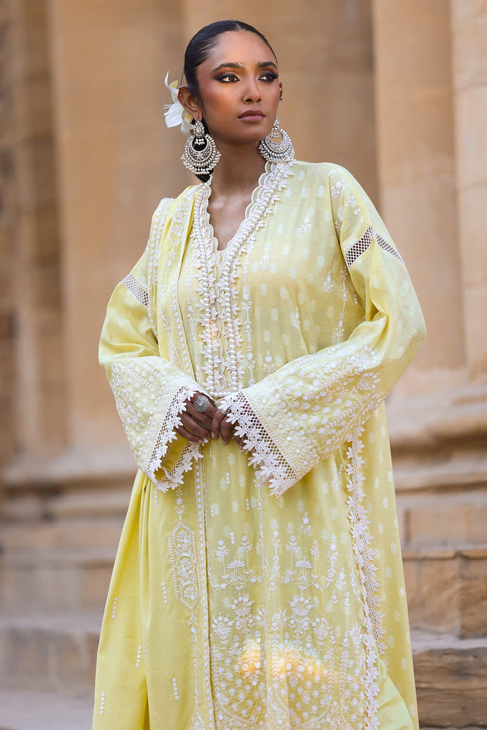 3 Piece Unstitched Embroidered Paper Cotton Suit with Embroidered Paper Cotton Dupatta FE-52080