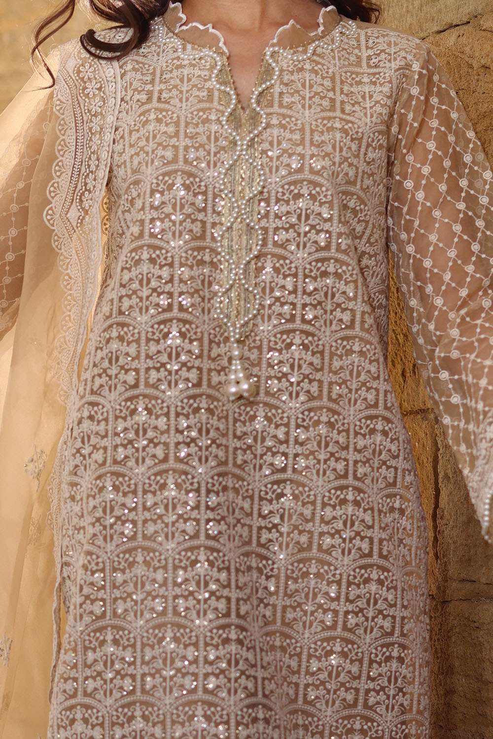 3 Piece Unstitched Embroidered Organza Suit with Embroidered Organza Dupatta FE-52087
