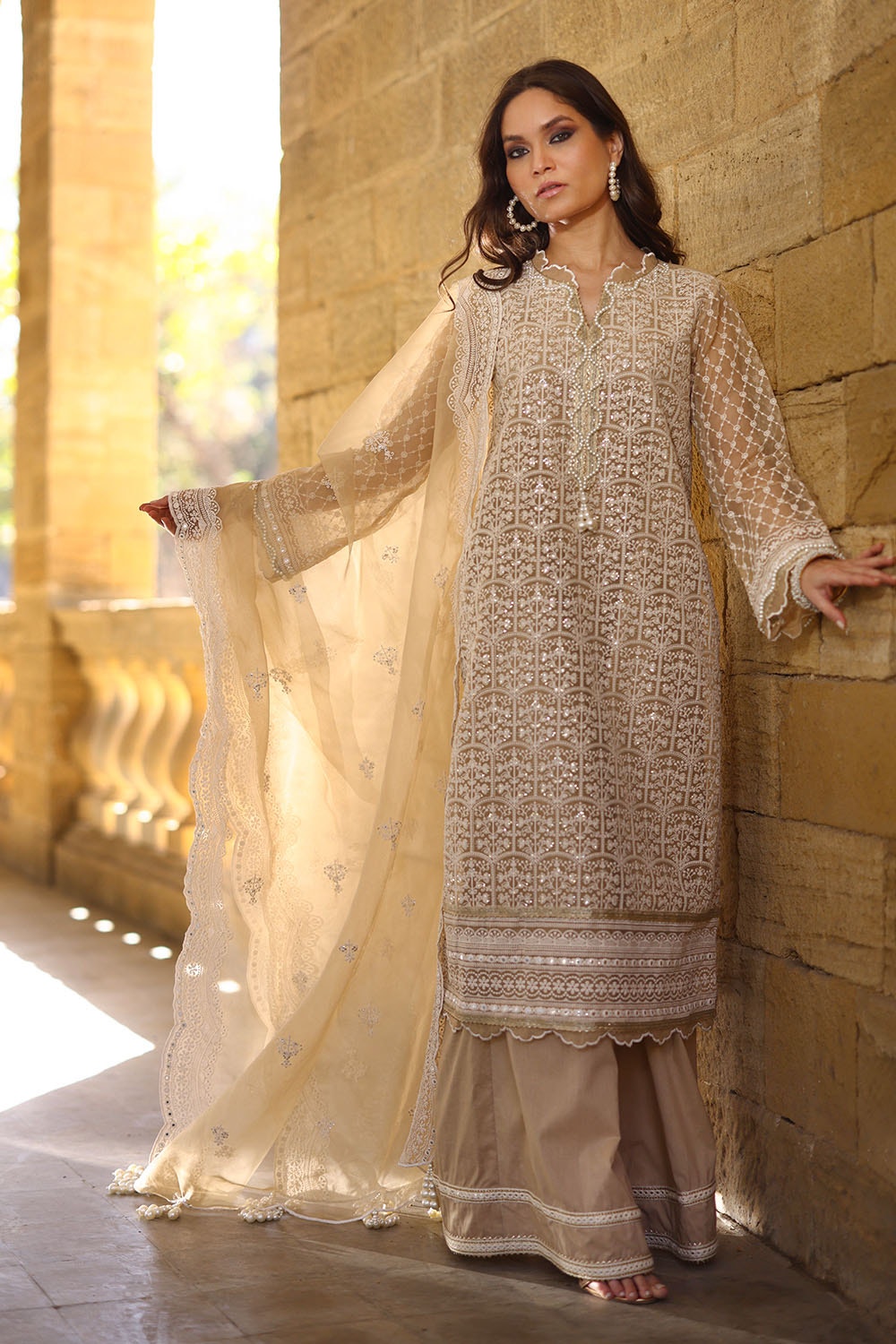 3 Piece Unstitched Embroidered Organza Suit with Embroidered Organza Dupatta