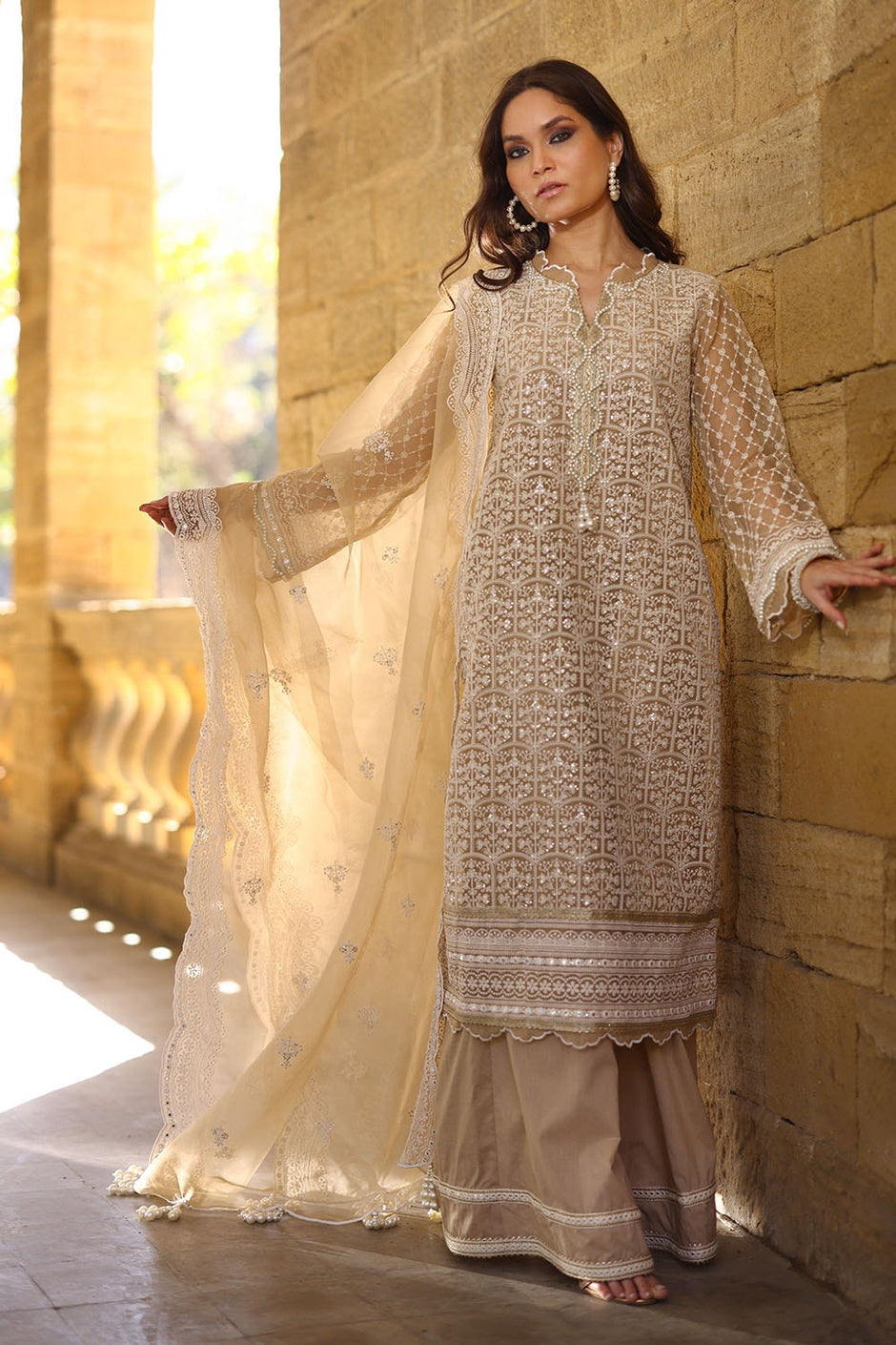 3 Piece Unstitched Embroidered Organza Suit with Embroidered Organza Dupatta