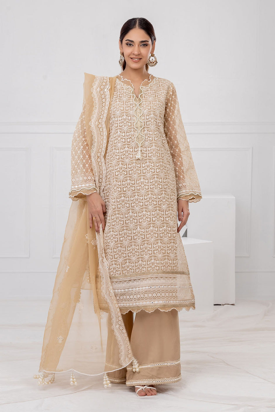 3 Piece Unstitched Embroidered Organza Suit with Embroidered Organza Dupatta