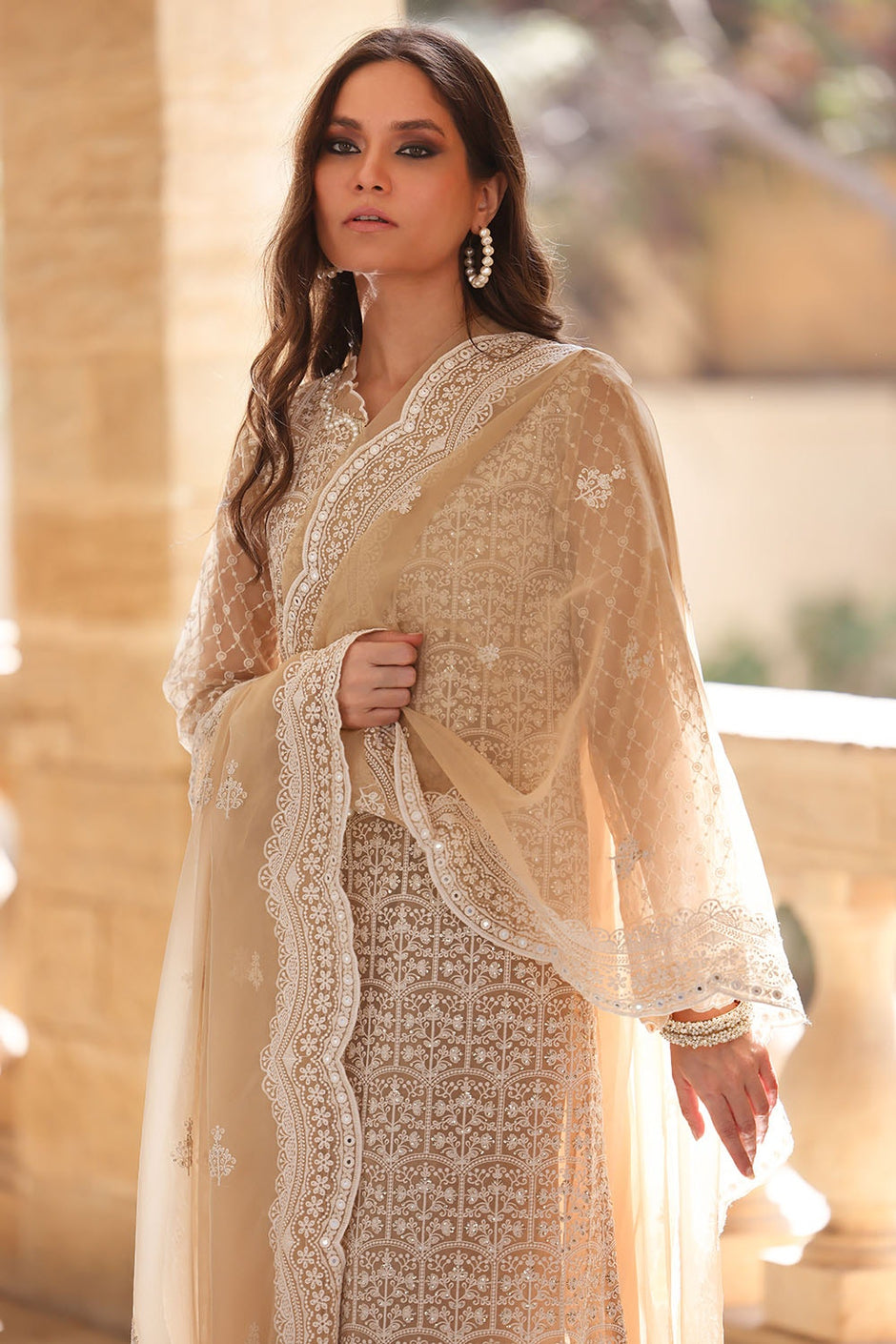 3 Piece Unstitched Embroidered Organza Suit with Embroidered Organza Dupatta