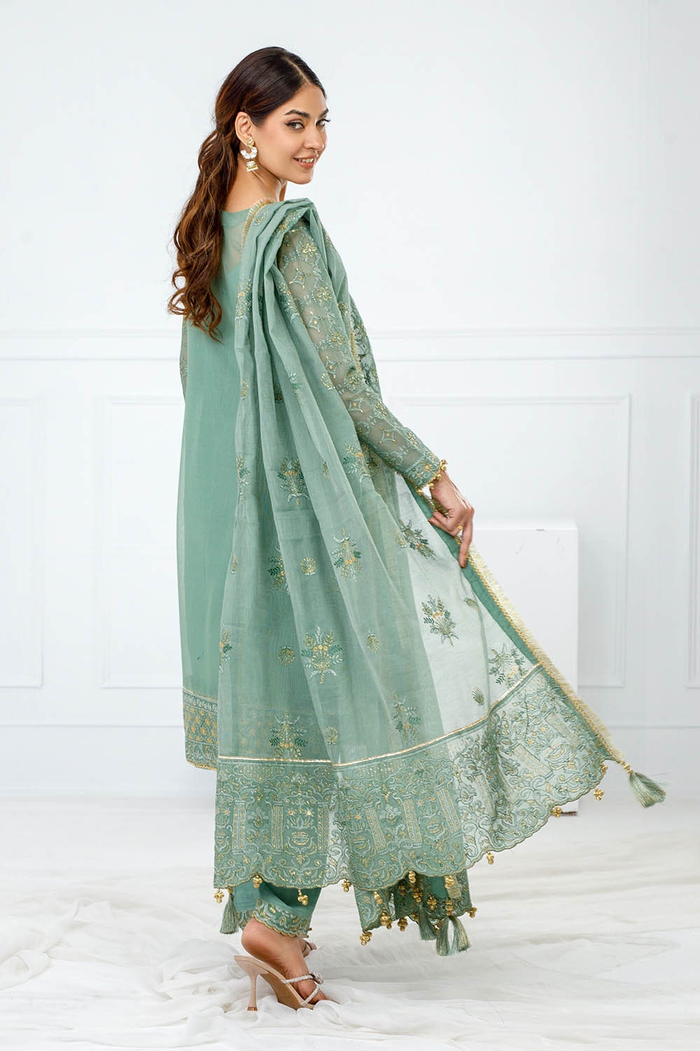 3 Piece Unstitched Embroidered Cotton Net Suit with Embroidered Cotton Net Dupatta FE-52088
