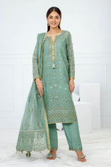 3 Piece Unstitched Embroidered Cotton Net Suit with Embroidered Cotton Net Dupatta FE-52088