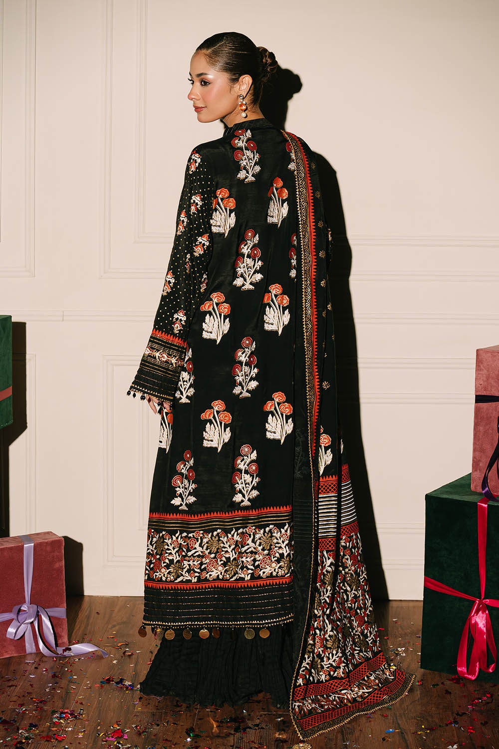 3 Piece Unstitched Embroidered Raw Silk Suit with Raw Silk Dupatta FE-52091