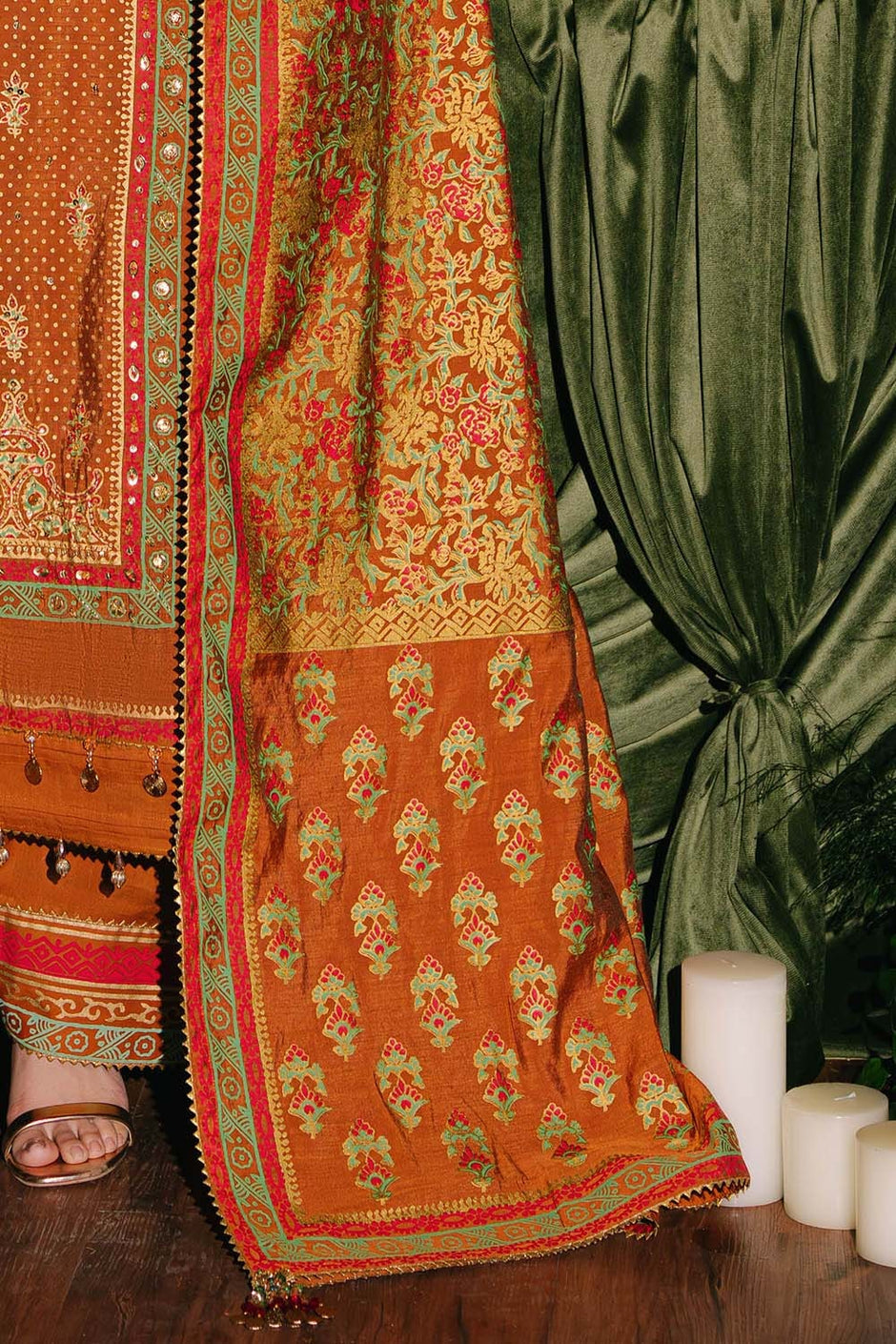 3 Piece Unstitched Embroidered Paper Cotton Suit with Paper Cotton Dupatta