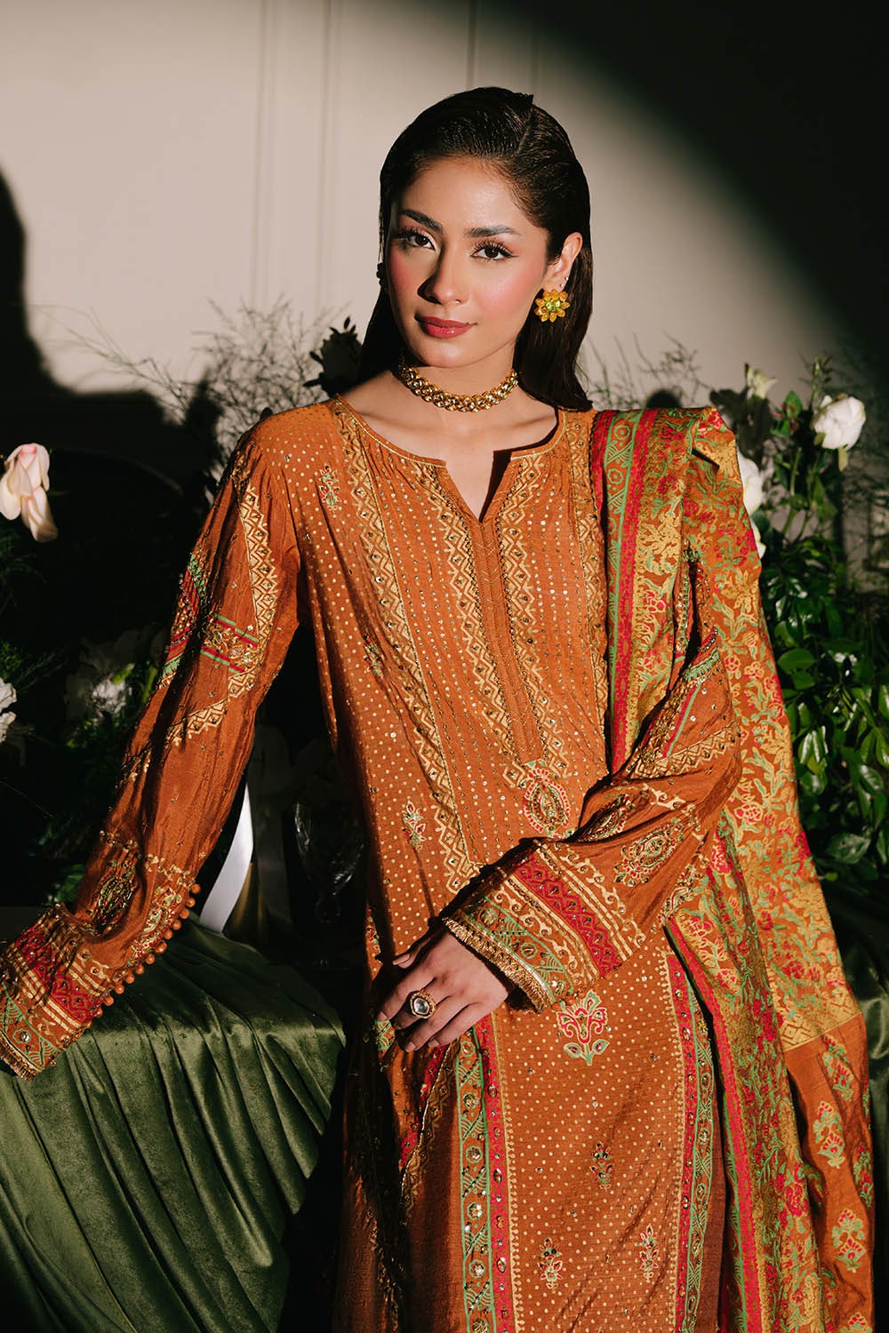 3 Piece Unstitched Embroidered Paper Cotton Suit with Paper Cotton Dupatta FE-52092