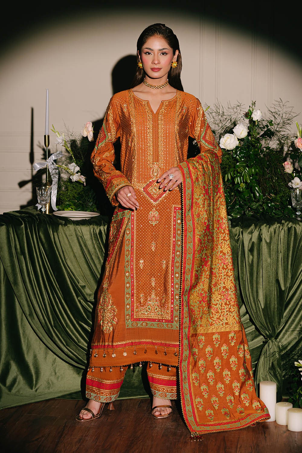 3 Piece Unstitched Embroidered Paper Cotton Suit with Paper Cotton Dupatta FE-52092