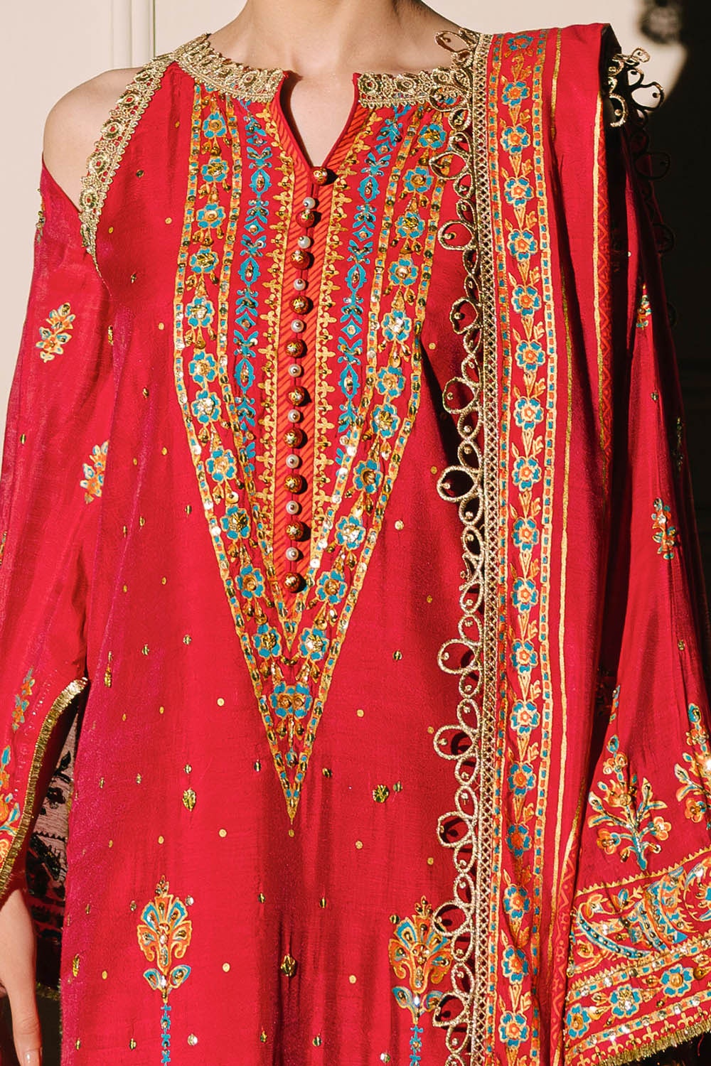 3 Piece Unstitched Embroidered Paper Cotton Suit with Paper Cotton Dupatta FE-52093