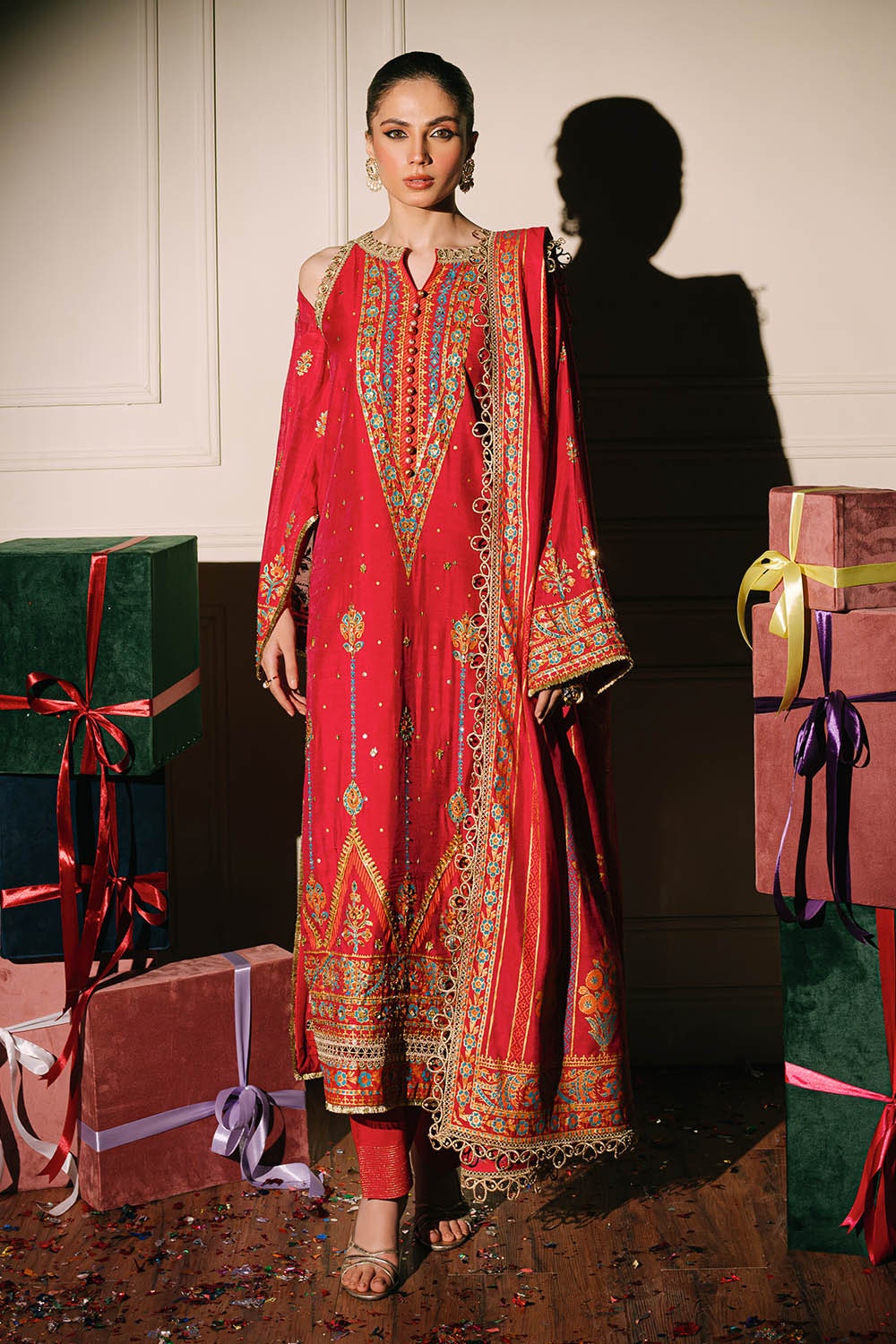 3 Piece Unstitched Embroidered Paper Cotton Suit with Paper Cotton Dupatta FE-52093