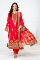 3 Piece Unstitched Embroidered Paper Cotton Suit with Paper Cotton Dupatta FE-52093
