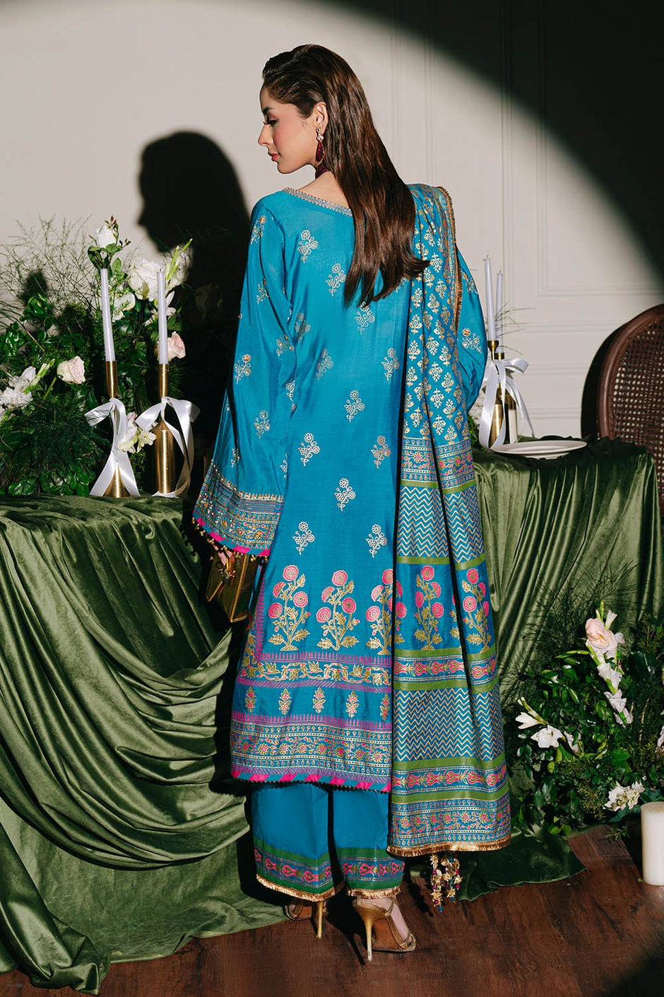 3 Piece Unstitched Embroidered Paper Cotton Suit with Paper Cotton Dupatta