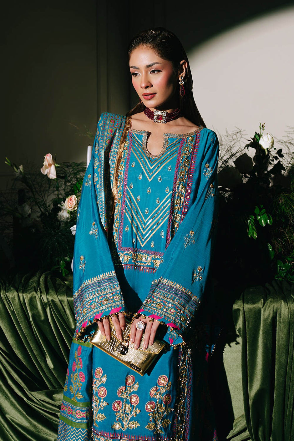 3 Piece Unstitched Embroidered Paper Cotton Suit with Paper Cotton Dupatta