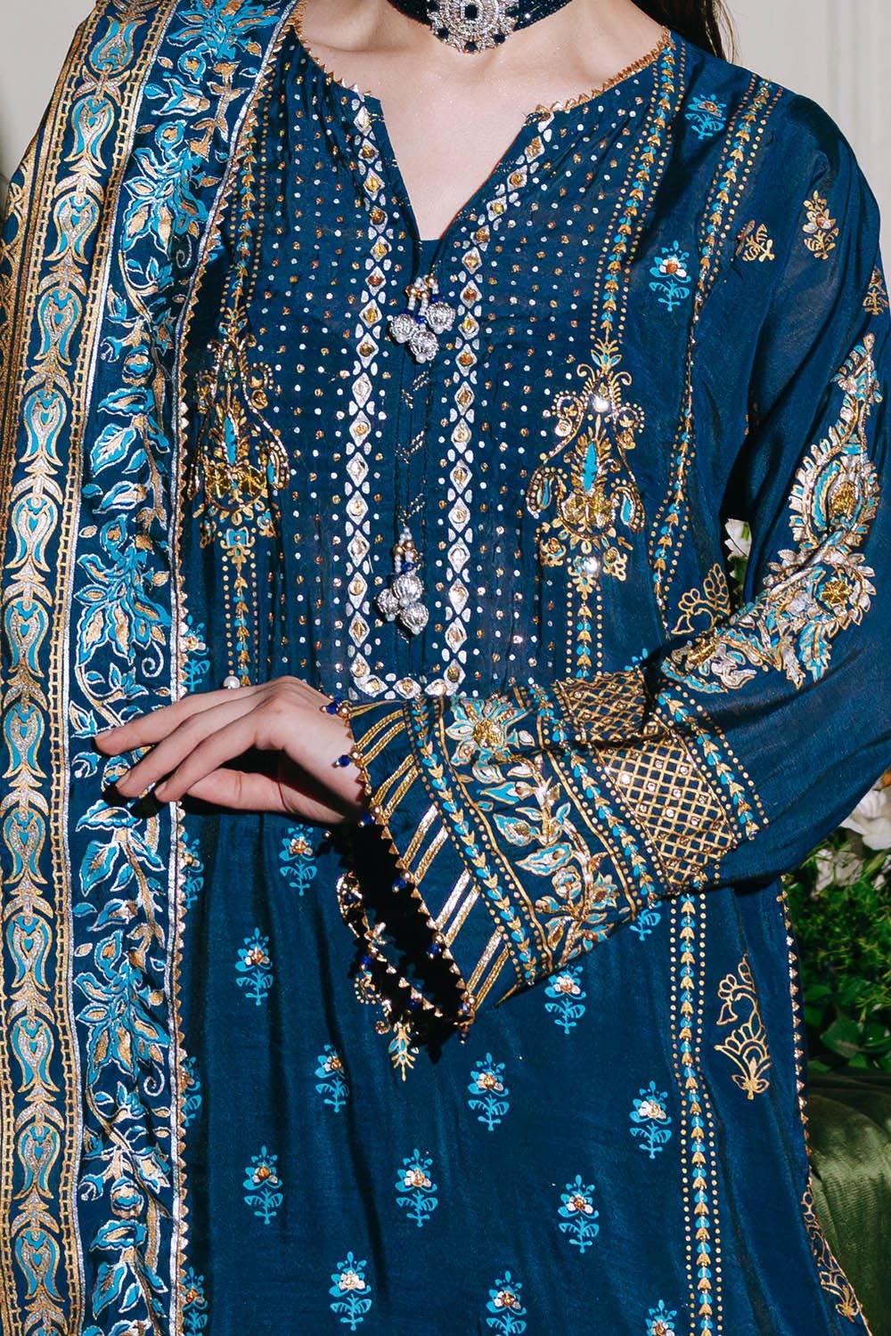 3 Piece Unstitched Embroidered Paper Cotton Suit with Paper Cotton Dupatta FE-52095