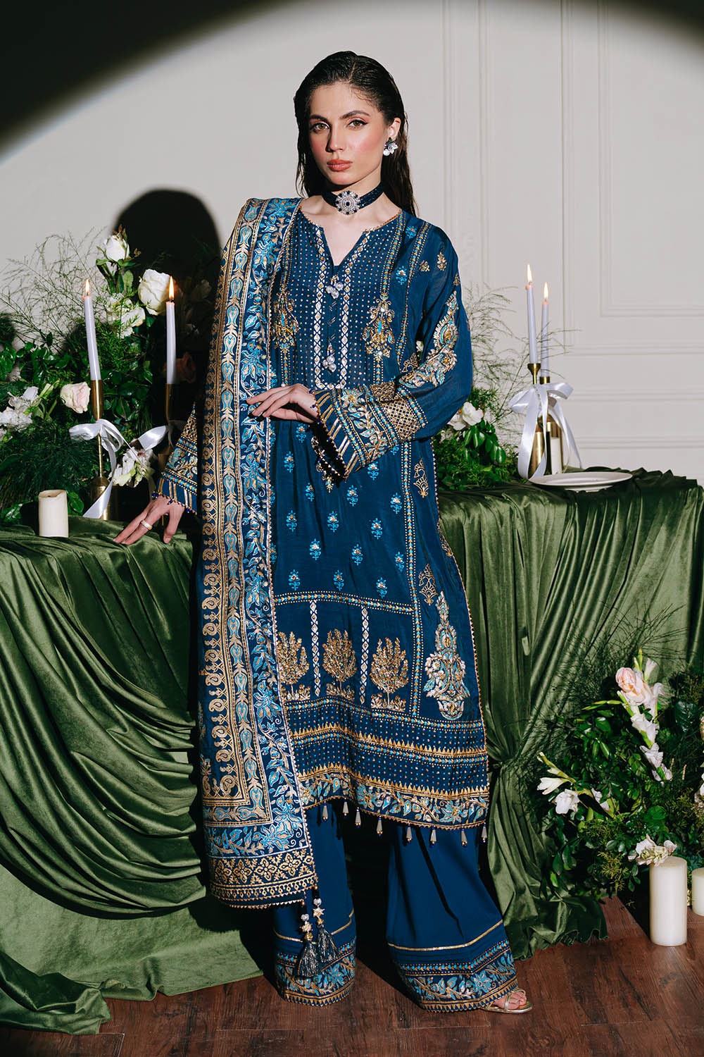 3 Piece Unstitched Embroidered Paper Cotton Suit with Paper Cotton Dupatta FE-52095