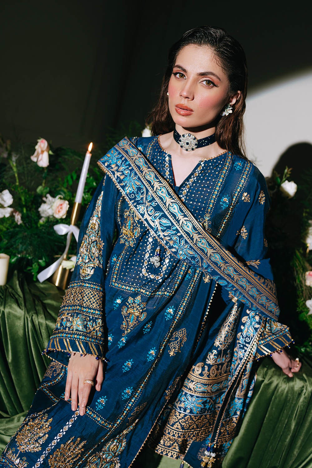 3 Piece Unstitched Embroidered Paper Cotton Suit with Paper Cotton Dupatta FE-52095