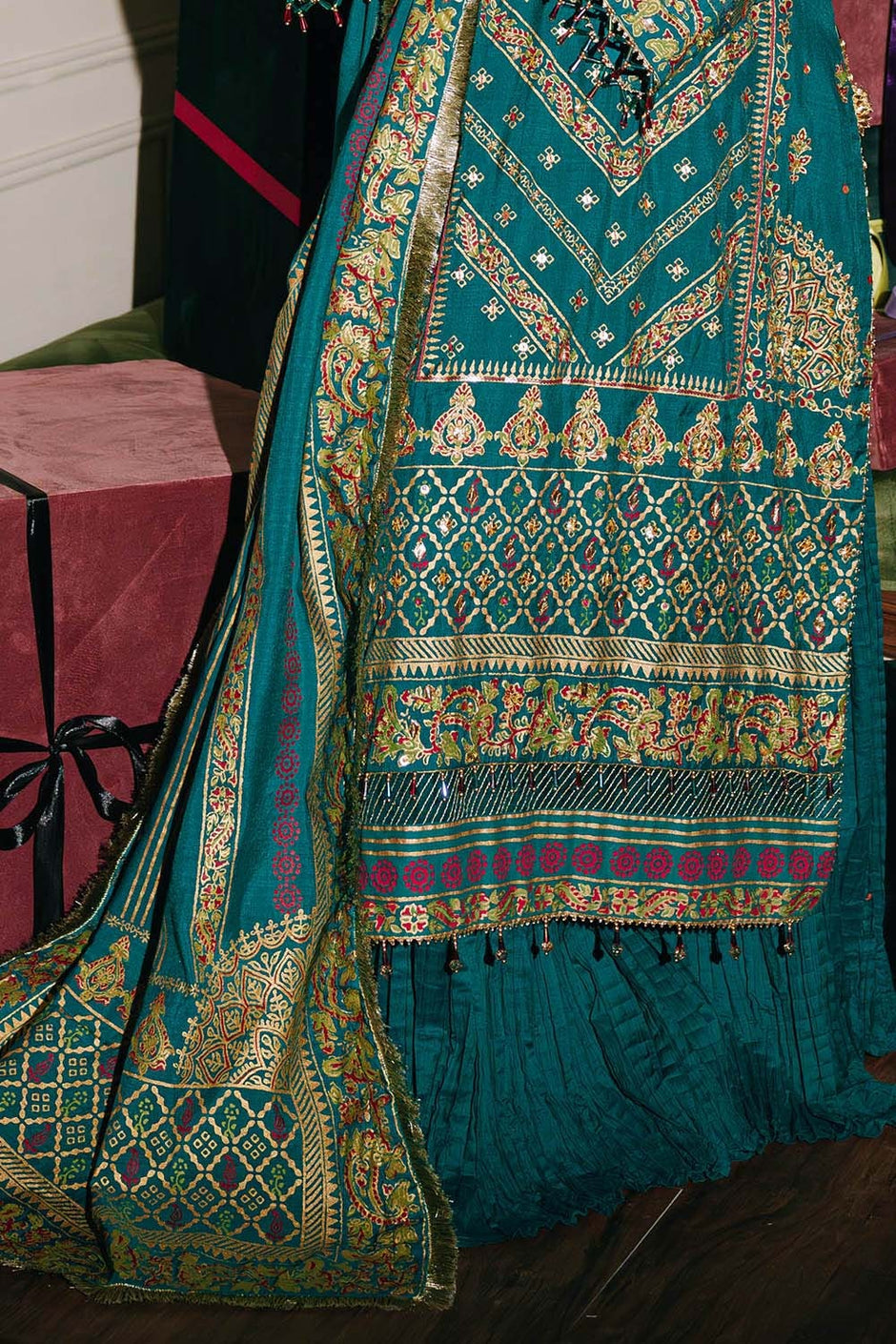 3 Piece Unstitched Embroidered Paper Cotton Suit with Paper Cotton Dupatta