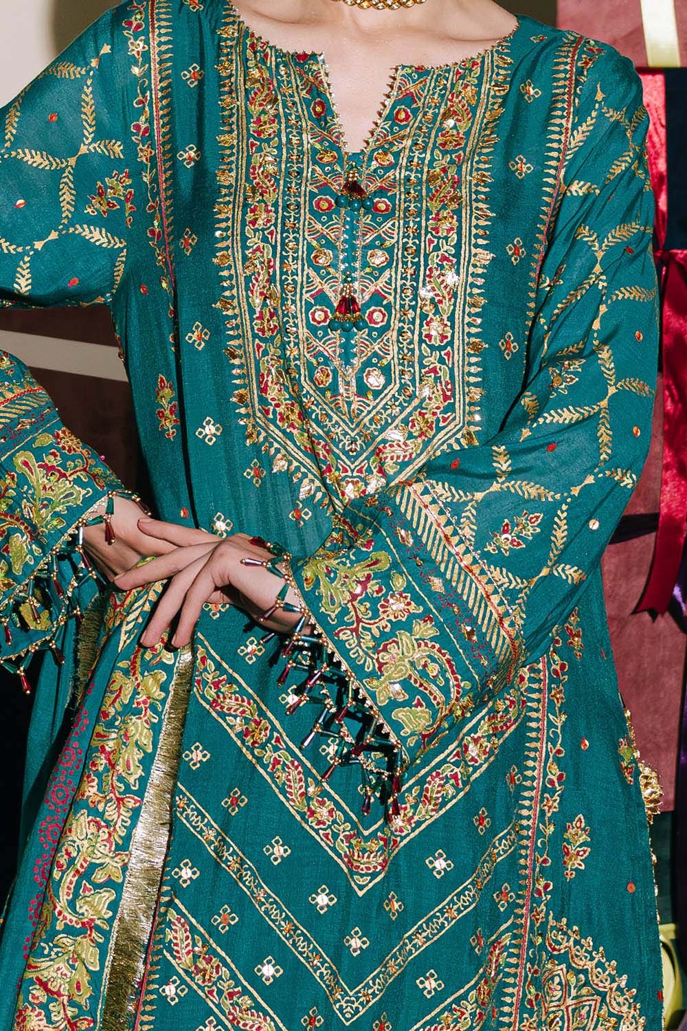 3 Piece Unstitched Embroidered Paper Cotton Suit with Paper Cotton Dupatta FE-52096