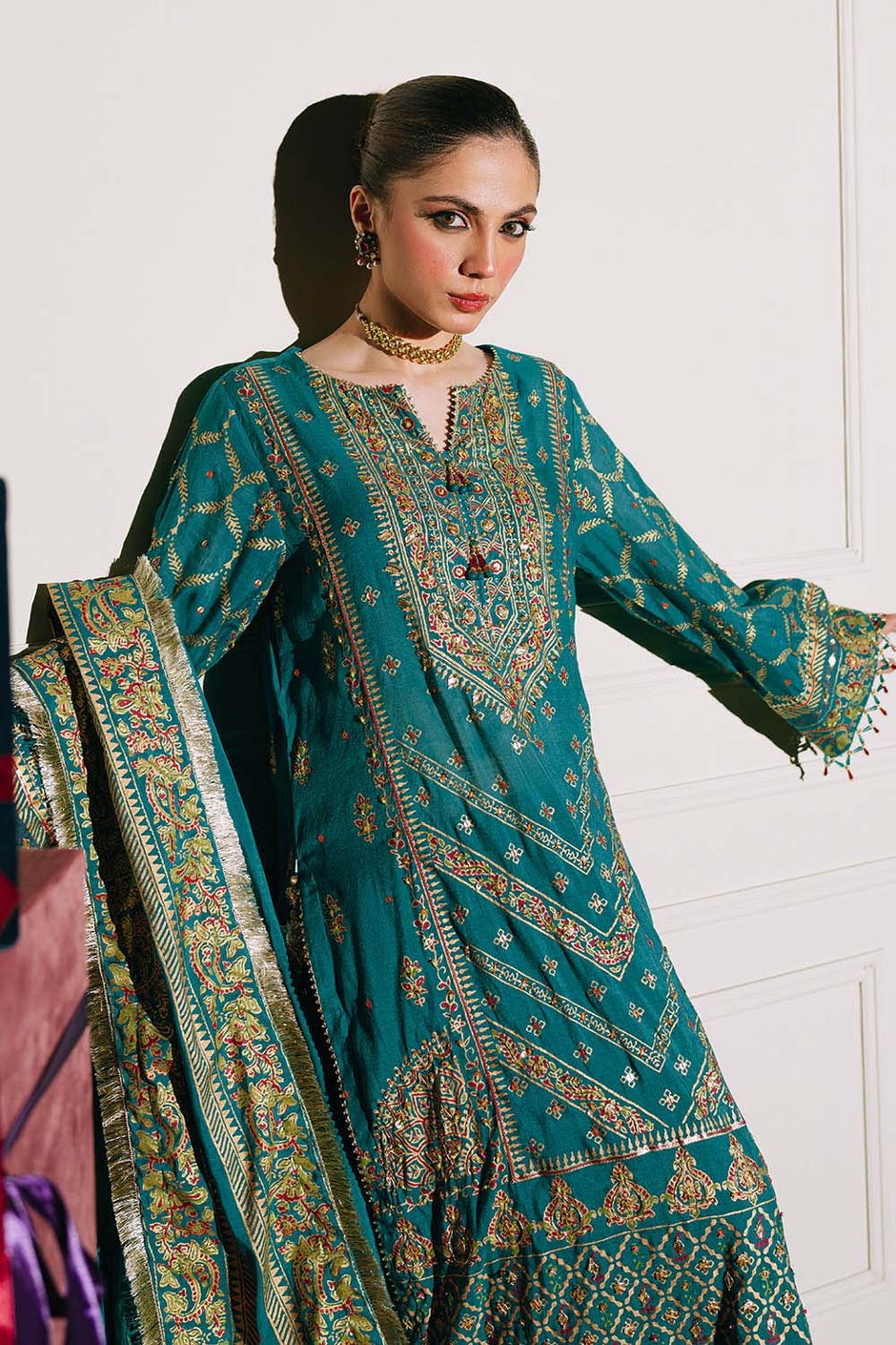 3 Piece Unstitched Embroidered Paper Cotton Suit with Paper Cotton Dupatta