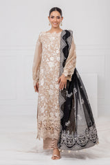 3 Piece Unstitched Embroidered Cotton Net Suit with Embroidered Cotton Net Dupatta FE-52099