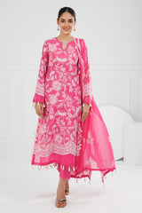 3 Piece Unstitched Embroidered Lawn Suit with Embroidered Chiffon Dupatta FE-52123