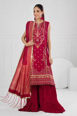 3 Piece Unstitched Embroidered Raw Silk Suit with Jacquard Dupatta FE-52124
