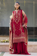 3 Piece Unstitched Embroidered Raw Silk Suit with Jacquard Dupatta FE-52124