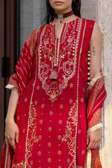 3 Piece Unstitched Embroidered Raw Silk Suit with Jacquard Dupatta FE-52124