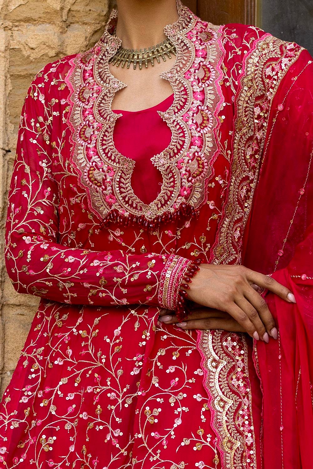 3 Piece Unstitched Embroidered Chiffon Suit with Embroidered Chiffon Dupatta FE-52131