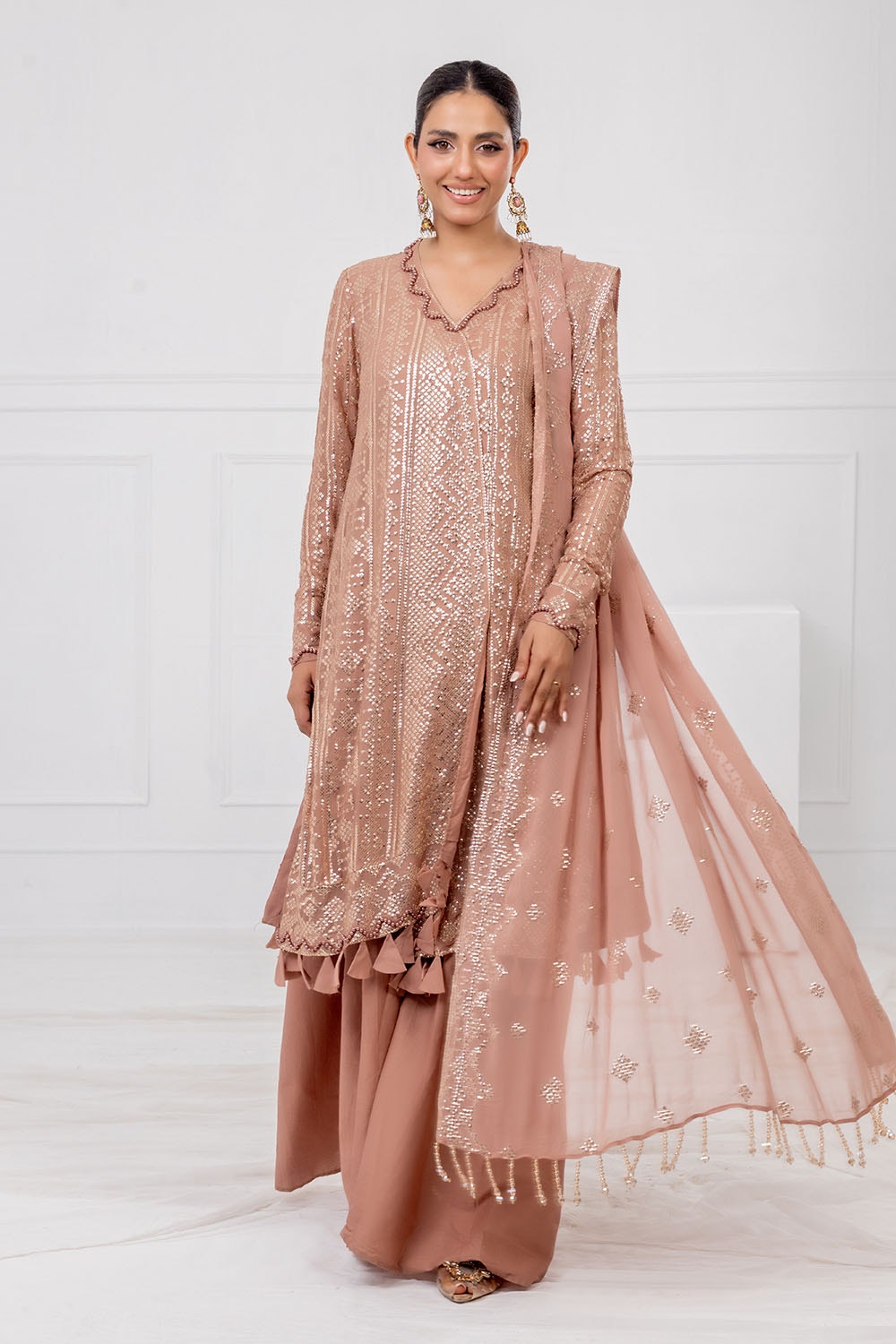 3 Piece Unstitched Embroidered Chiffon Suit with Embroidered Chiffon Dupatta FE-52132