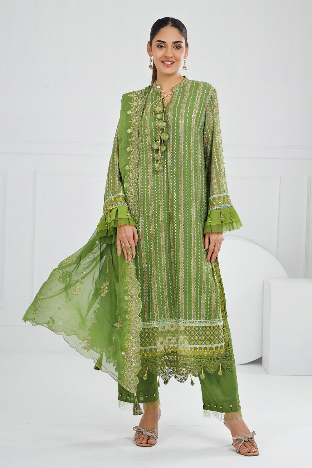 3 Piece Unstitched Embroidered Chiffon Suit with Embroidered Chiffon Dupatta FE-52134