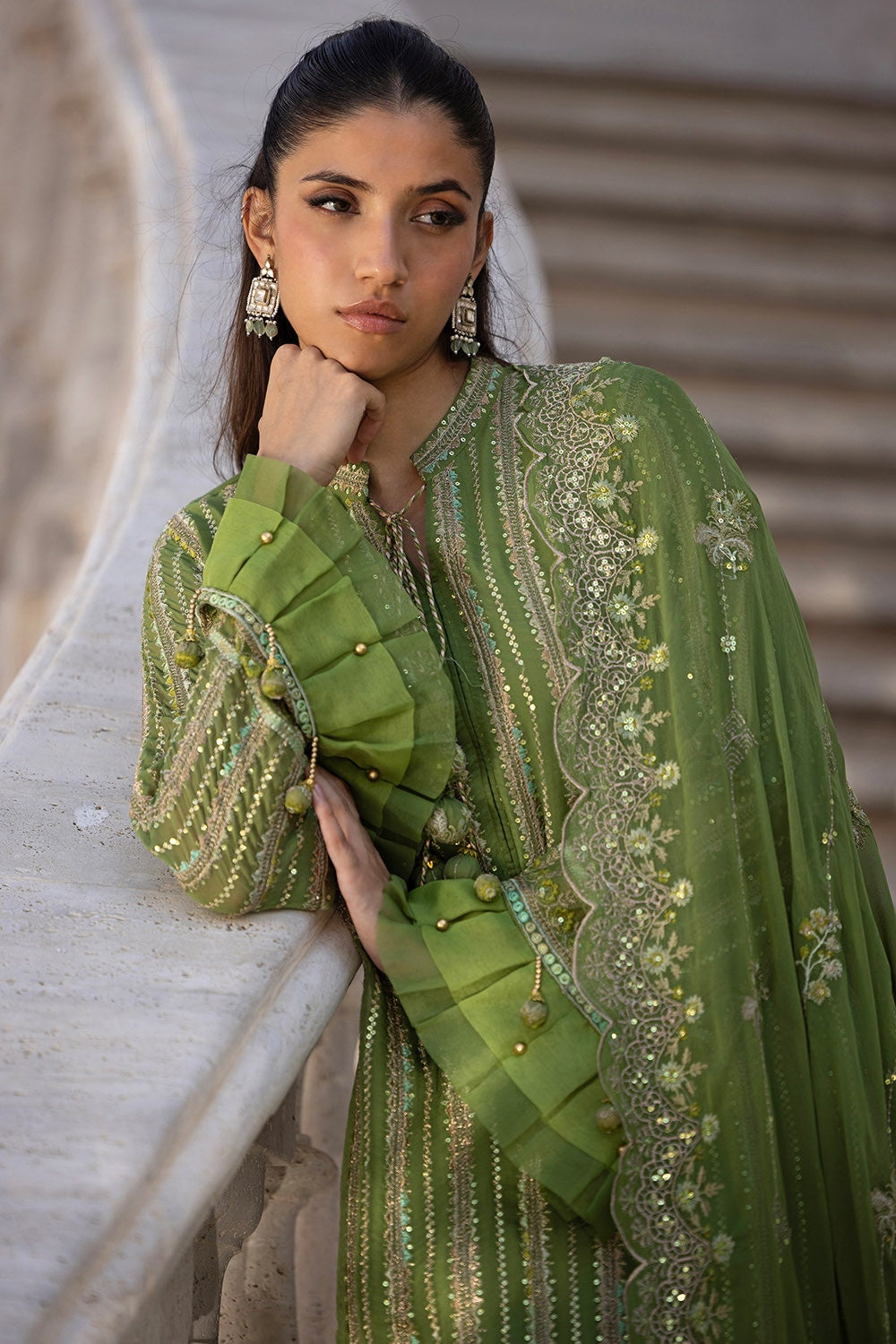 3 Piece Unstitched Embroidered Chiffon Suit with Embroidered Chiffon Dupatta FE-52134