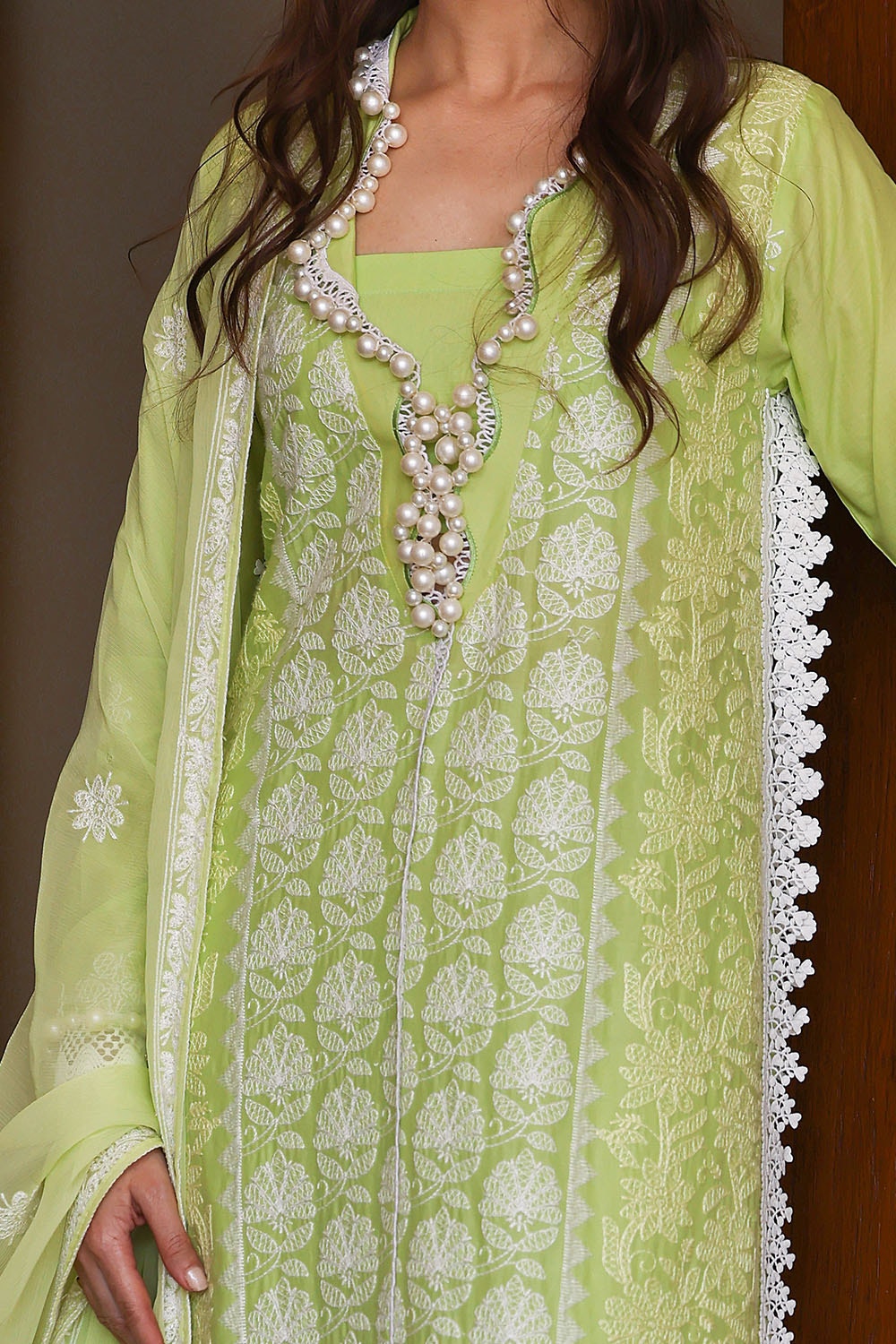 3 Piece Unstitched Embroidered Lawn Suit with Embroidered Chiffon Dupatta FE-52142