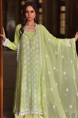 3 Piece Unstitched Embroidered Lawn Suit with Embroidered Chiffon Dupatta FE-52142