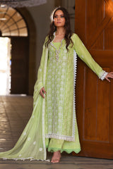 3 Piece Unstitched Embroidered Lawn Suit with Embroidered Chiffon Dupatta FE-52142