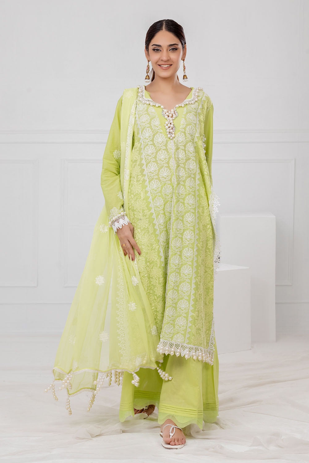 3 Piece Unstitched Embroidered Lawn Suit with Embroidered Chiffon Dupatta FE-52142