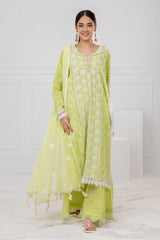3 Piece Unstitched Embroidered Lawn Suit with Embroidered Chiffon Dupatta FE-52142