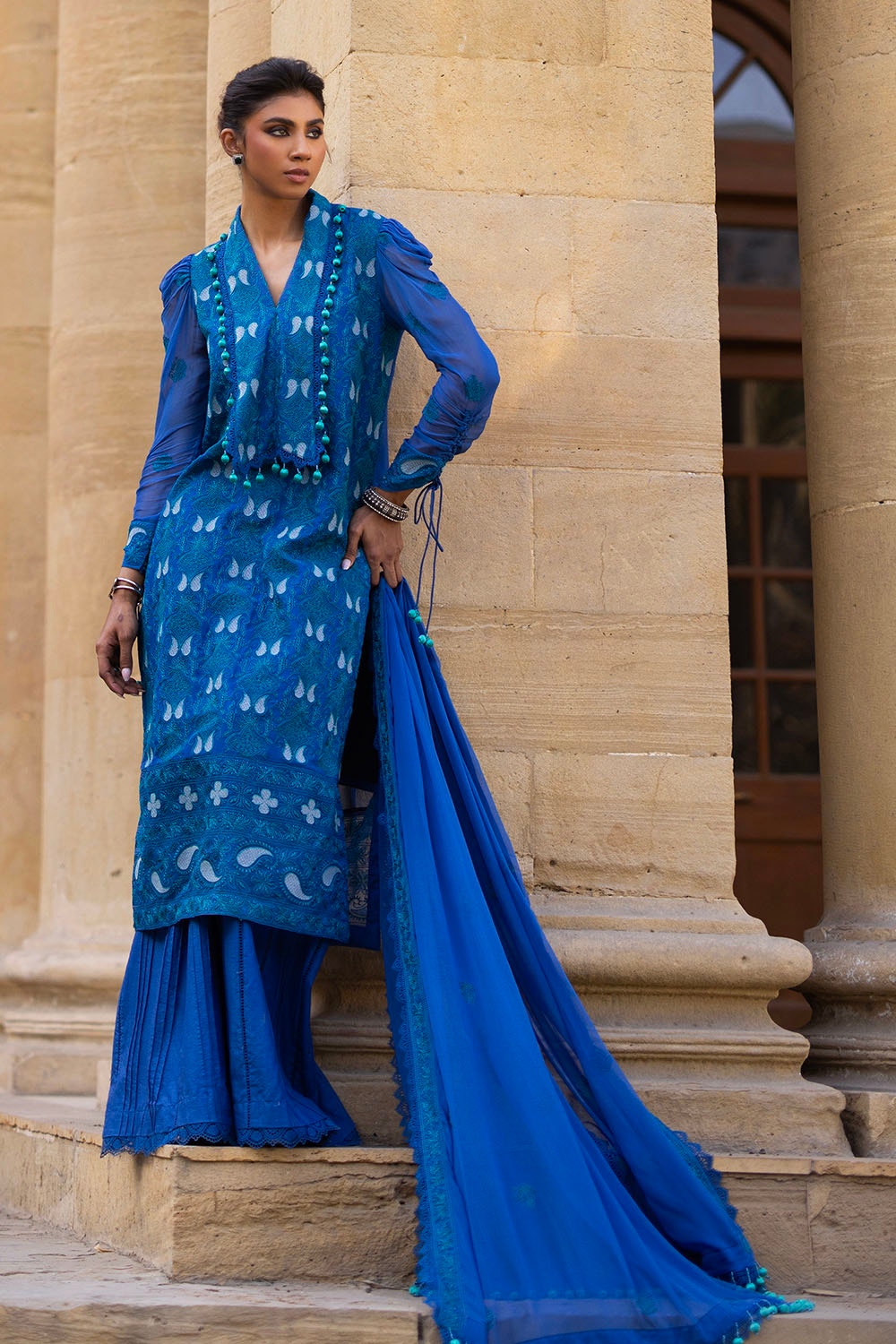 3 Piece Unstitched Embroidered Chiffon Suit with Embroidered Chiffon Dupatta FE-52143
