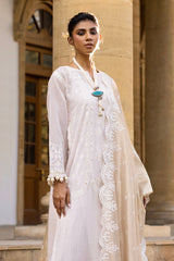 3 Piece Unstitched Embroidered Paper Cotton Suit with Embroidered Mehsuri Dupatta FE-52144