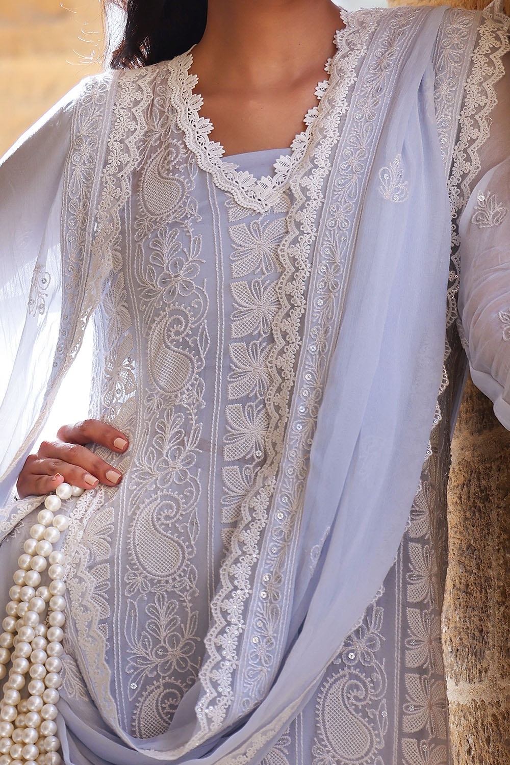 3 Piece Unstitched Embroidered Chiffon Suit with Embroidered Chiffon Dupatta FE-52149