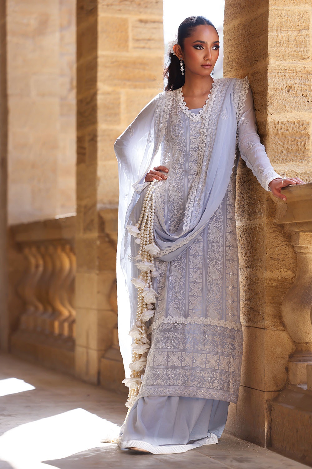 3 Piece Unstitched Embroidered Chiffon Suit with Embroidered Chiffon Dupatta FE-52149