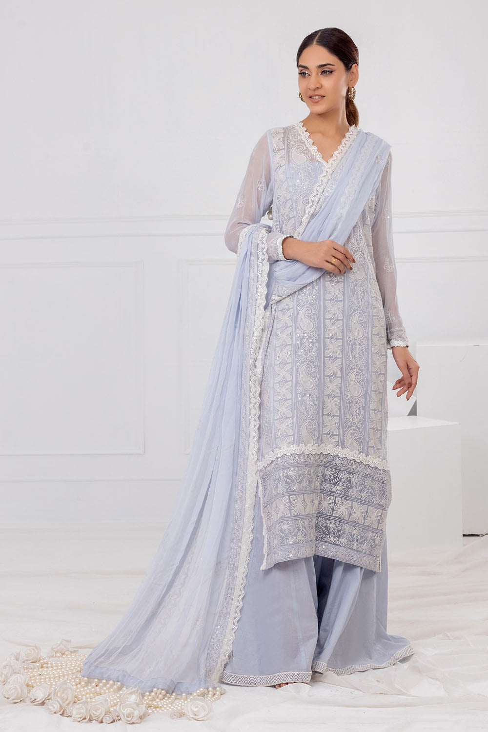 3 Piece Unstitched Embroidered Chiffon Suit with Embroidered Chiffon Dupatta FE-52149