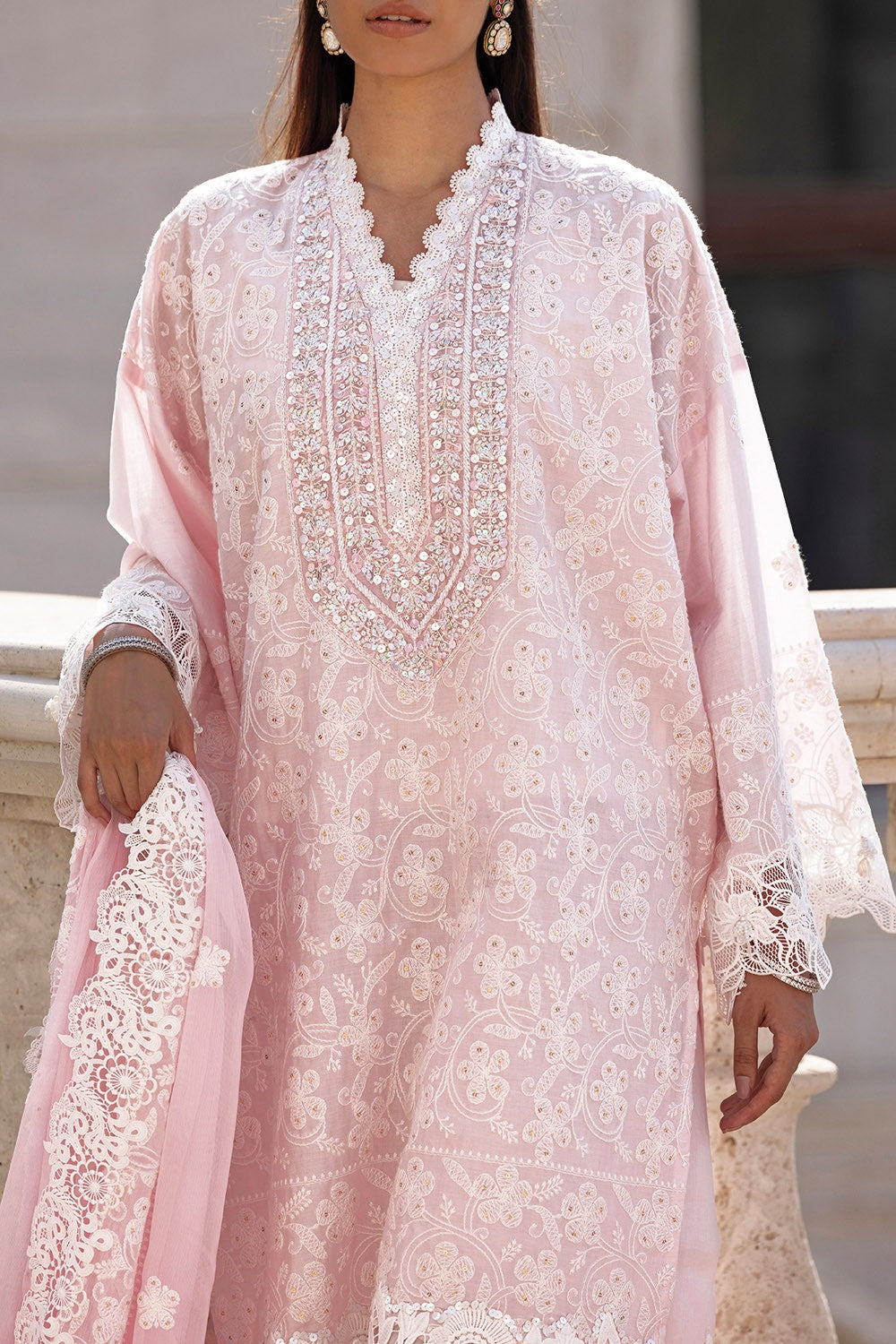 3 Piece Unstitched Embroidered Lawn Suit with Embroidered Chiffon Dupatta FE-52152