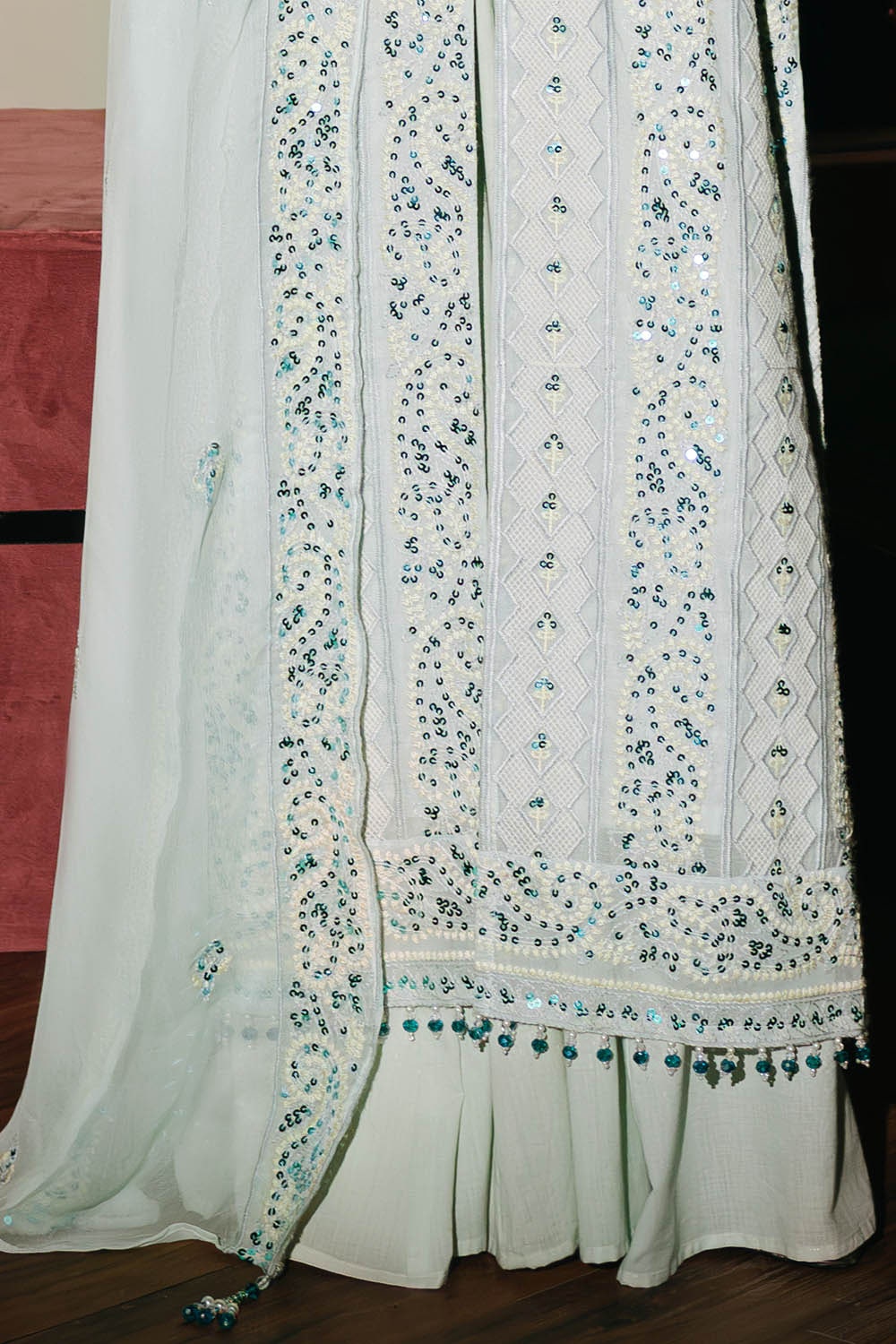 3 Piece Unstitched Embroidered Paper Cotton Suit with Embroidered Chiffon Dupatta FE-52153
